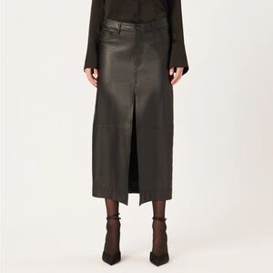 NWT DL1961 Asra Genuine Leather Maxi Skirt in Obsidian - size 26